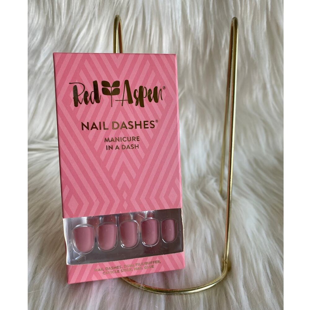 Red Aspen Nail Dashes- Rosie's Robe (short, square pink nails)